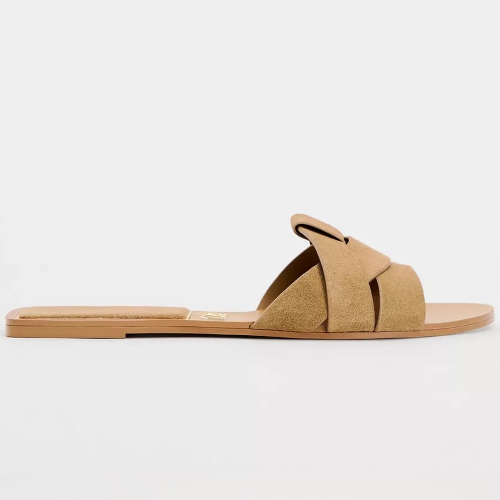 Zara Suede Beige Slide Sandals - Picture 3 of 8